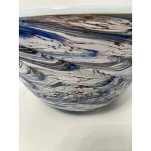 Murano Style Hand Blown Art Glass Cobalt Blue Swirl 8x6" Centerpiece Bowl